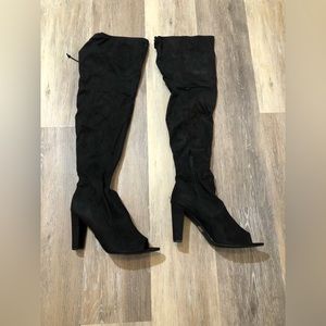Wild Diva black suede open toe knee high boots- size 10